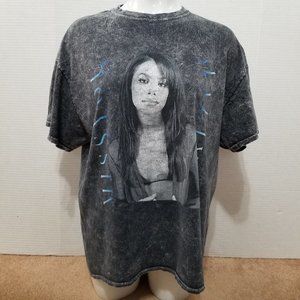Aaliyah shirt Large Miss You photo rap style graphic band merch acid stone wash